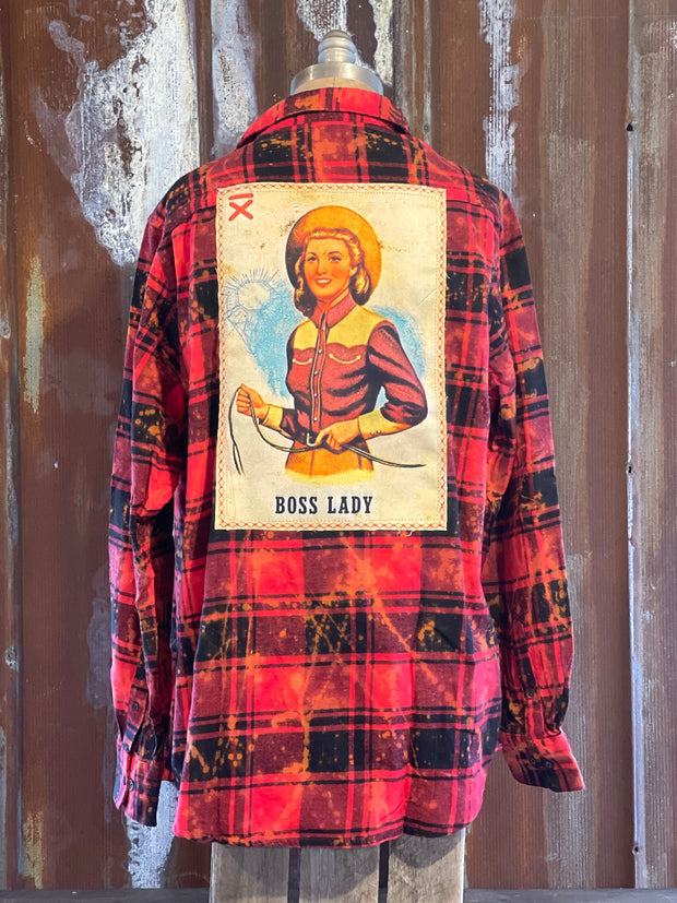 Boss Lady Art Flannel- Distressed Red