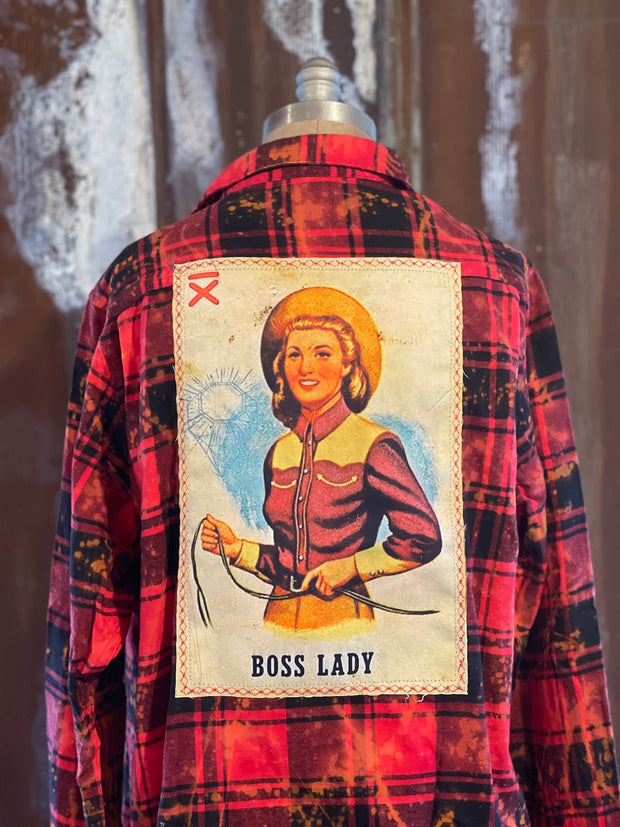 Boss Lady Art Flannel- Distressed Red