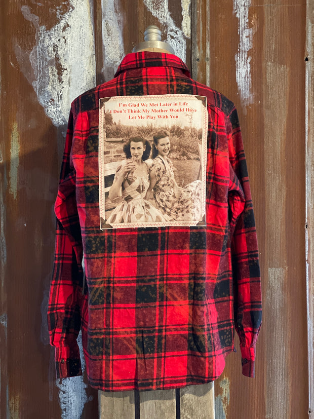 Later in Life Art Flannel- Distressed Red