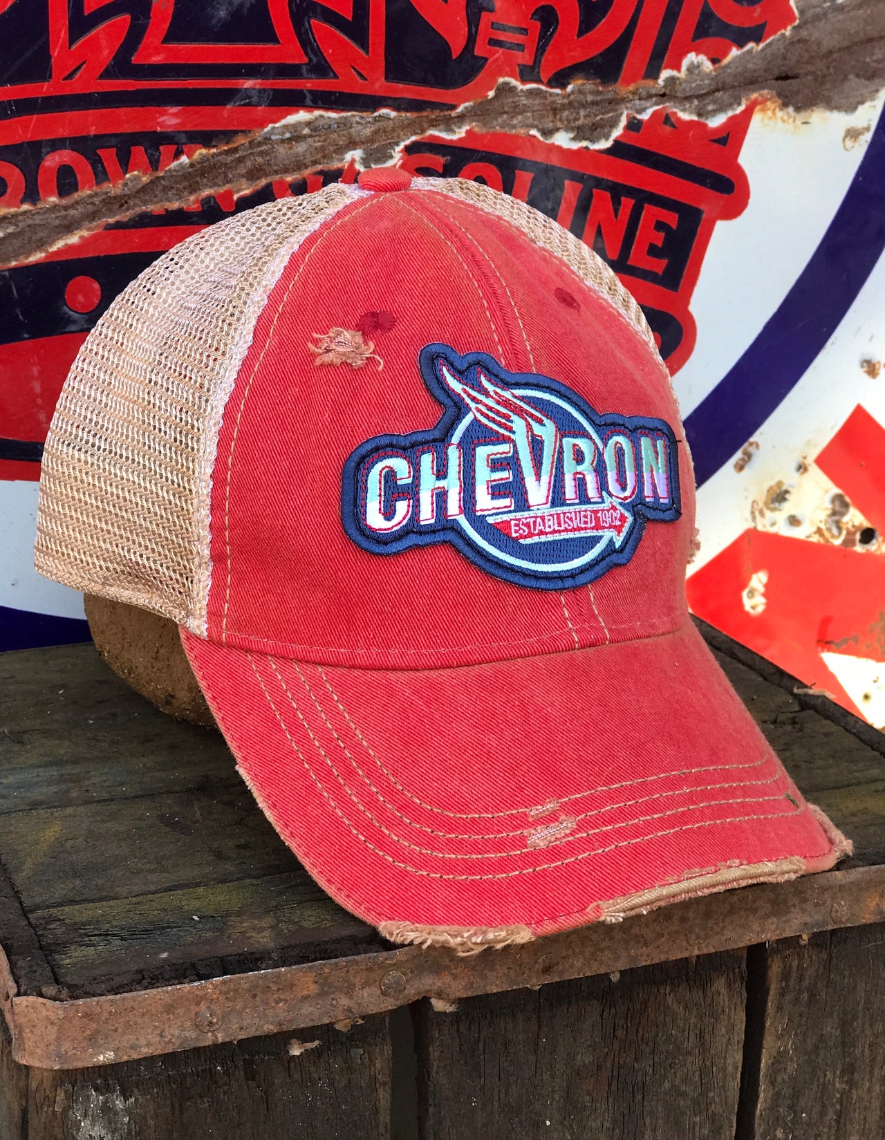 Chevron Gasoline Hat Angry Minnow Vintage