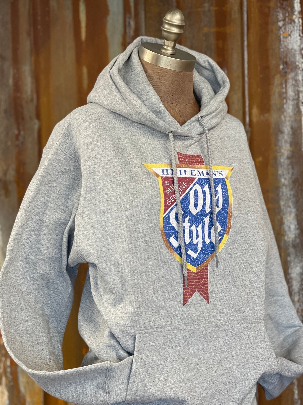 Old Style Beer Graphic Hoodie- Heather Grey Angry Minnow Vintage