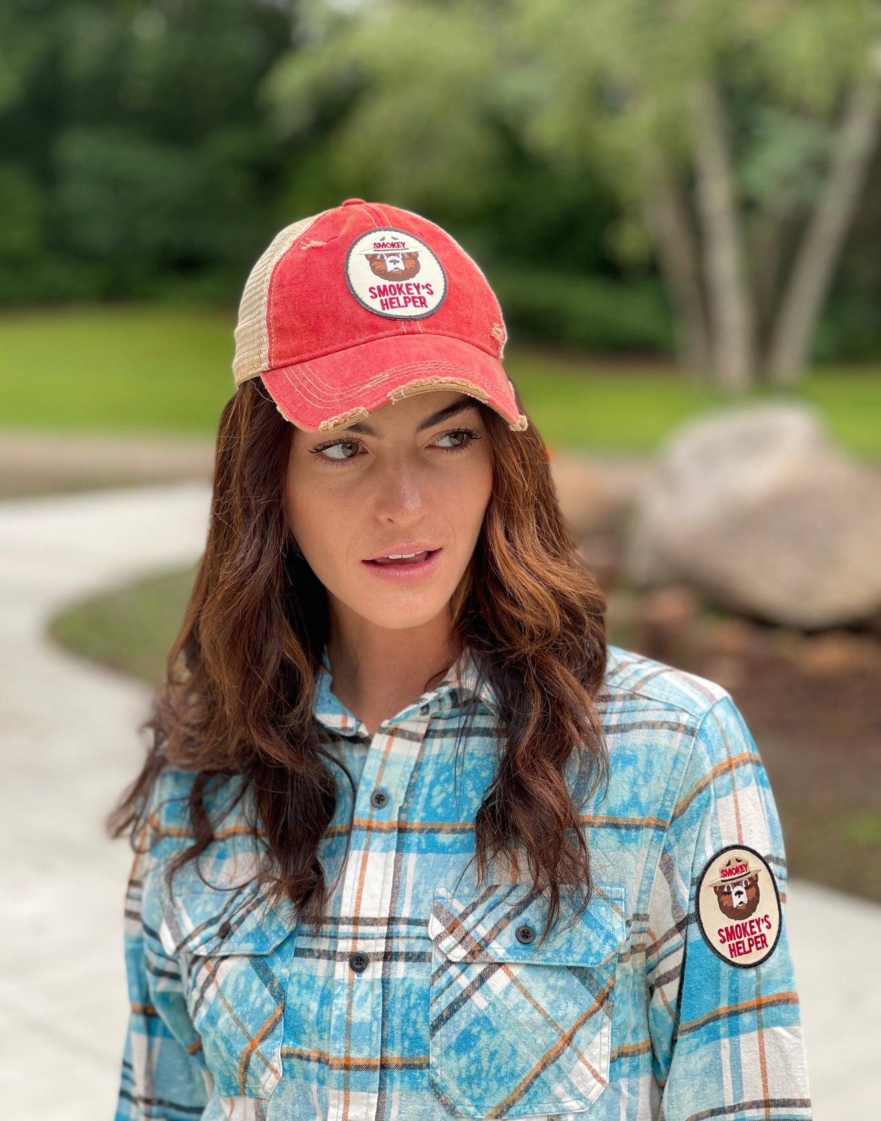 Smokey"s Helper Hat- Distressed Red Snapback