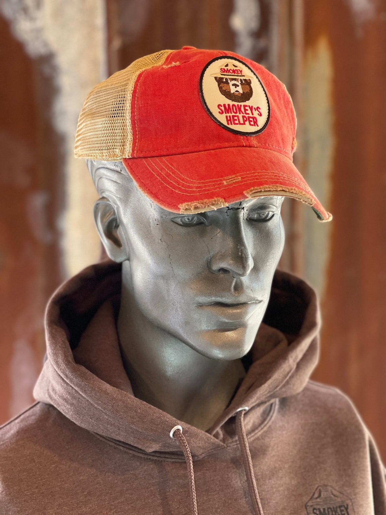 Smokey"s Helper Hat- Distressed Red Snapback