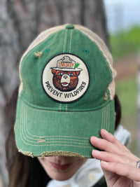 Thumbnail for Smokey Bear PREVENT WILDFIRES Hat- Distressed Kelly Green