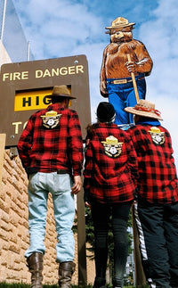Thumbnail for Smokey Bear FlannelsSmokey Bear Patch Flannel - Classic Buffalo Plaid Red