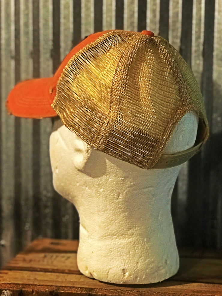 Fishing Hat (Orange Patch)- Distressed Orange Snapback