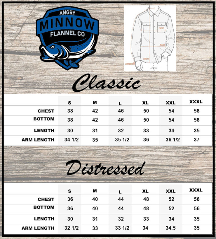 Angry Minnow Vintage sizing chart classic